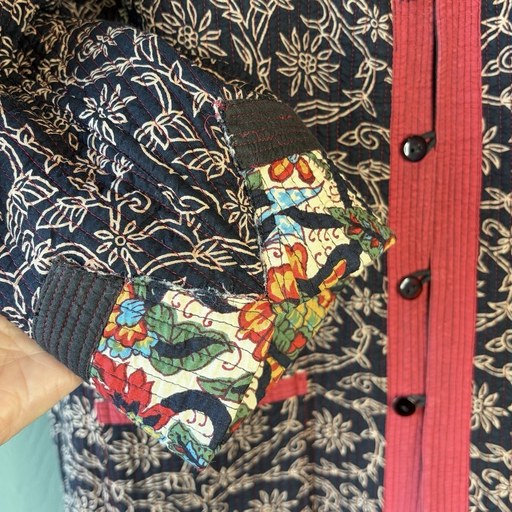 Reversible Quilted Jacket XL Floral Botanical Boho Chore Coat Asian Art to Wear - Picture 13 of 16